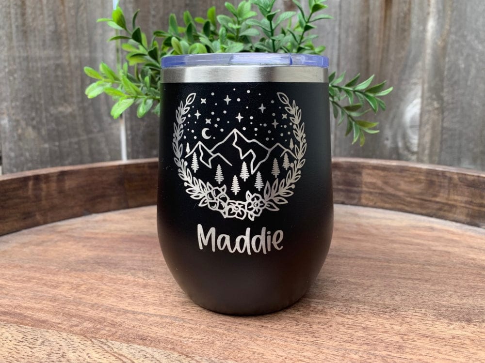 12oz. Wine Tumbler With Mountain Design And Name