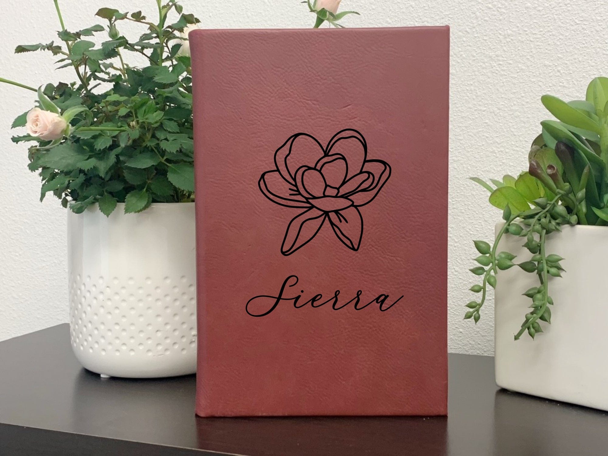Leatherette journal Leatherette Journal Name Engraved Flower Journal Personalized | Leatherette Diary For Daughter