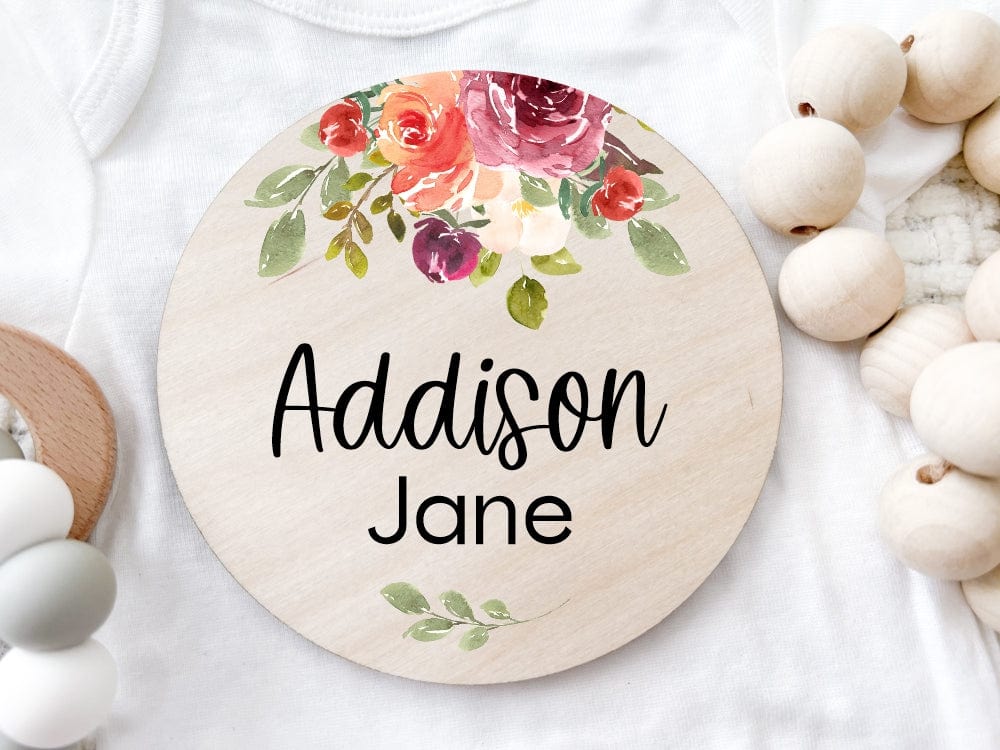 Floral Leaf Baby Name Announcement Sign