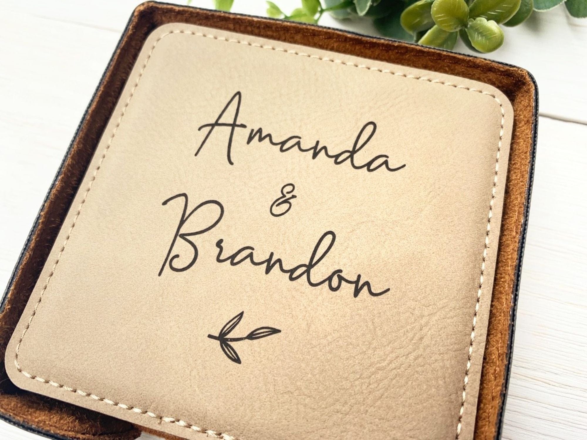 Couple Leatherette Coaster Set Engraved