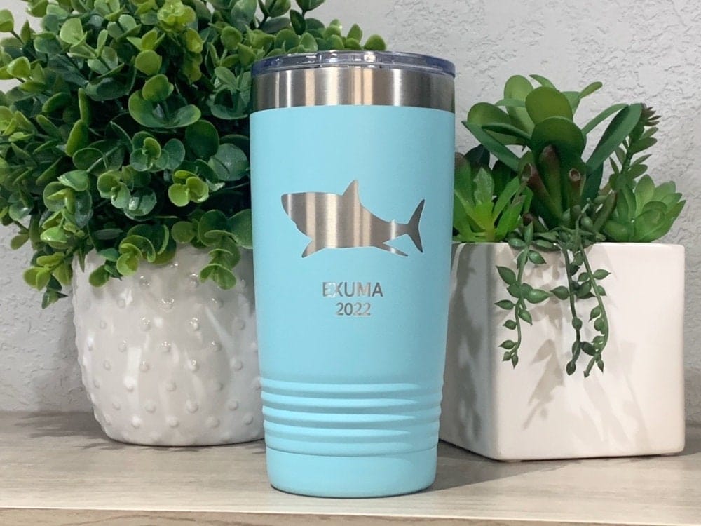 Run Wild Engraving 20 oz destination year Engraved Shark Vacation Tumbler For Men, Bachelor Party