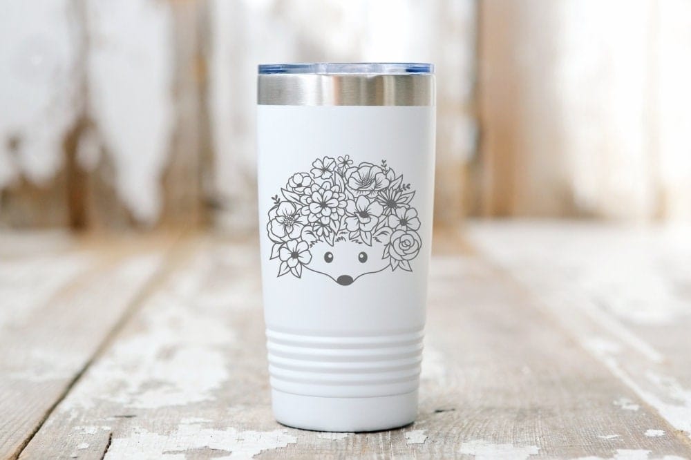 Run Wild Engraving 20 oz Engraved Floral Hedgehog Tumbler