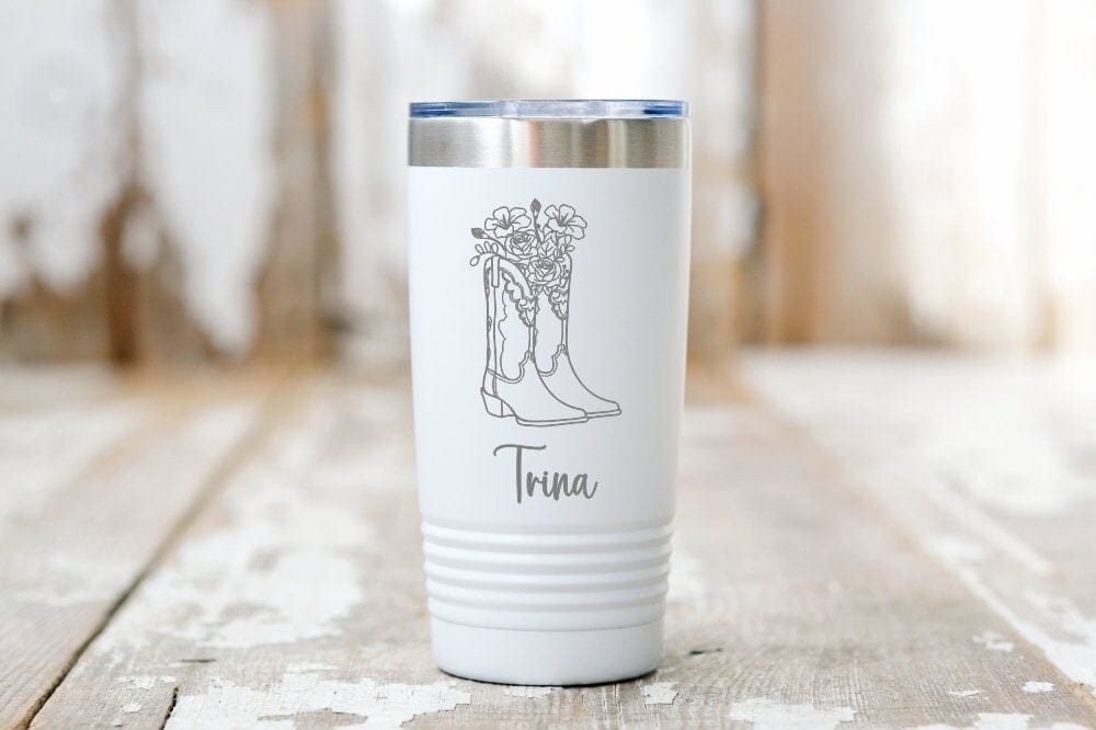 Run Wild Engraving 20 oz name Cowboy Boots Tumbler