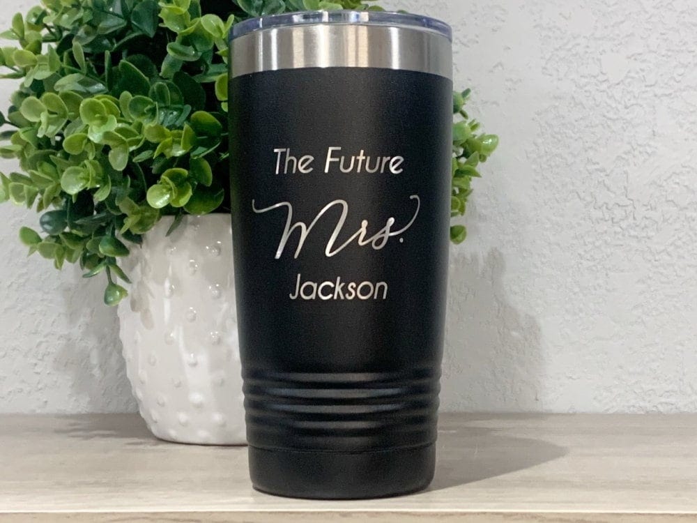 Run Wild Engraving 20 oz name Future Mrs. Tumbler or Water Bottle Personalized