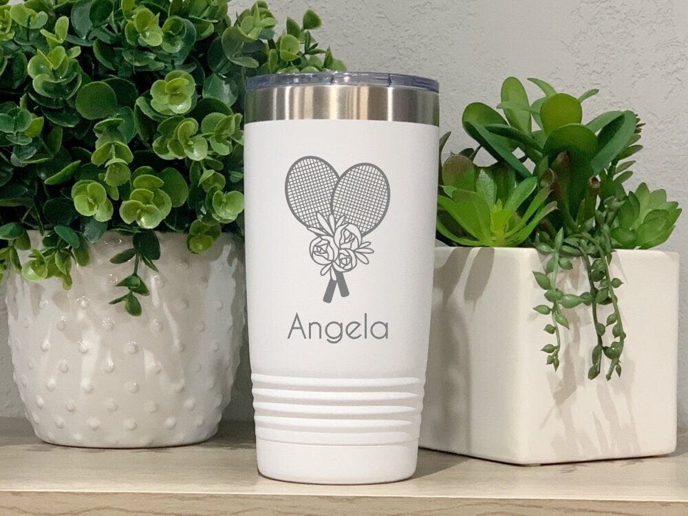 Run Wild Engraving 20 oz name Tennis Tumbler Personalized, Tennis Coach Gift, Tennis Mom, Floral Tennis Rackets