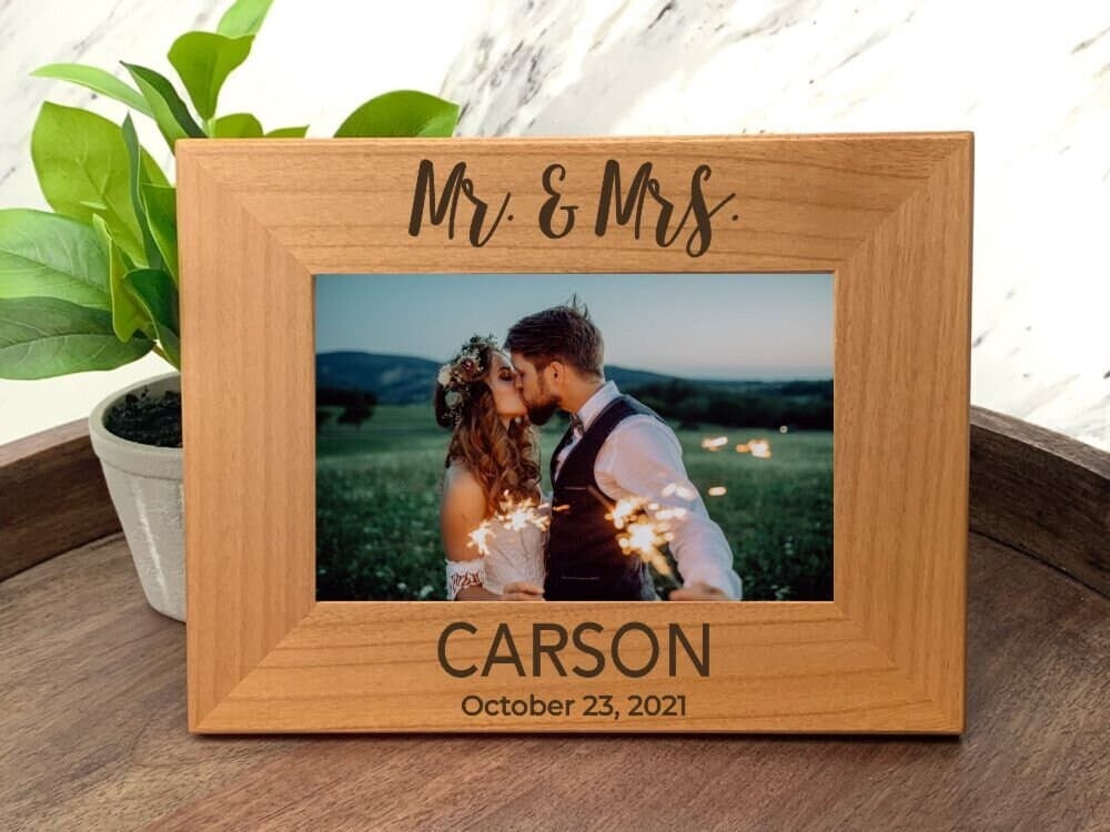 Run Wild Engraving picture frame name and date Mr & Mrs Wood Engraved Wedding Frame