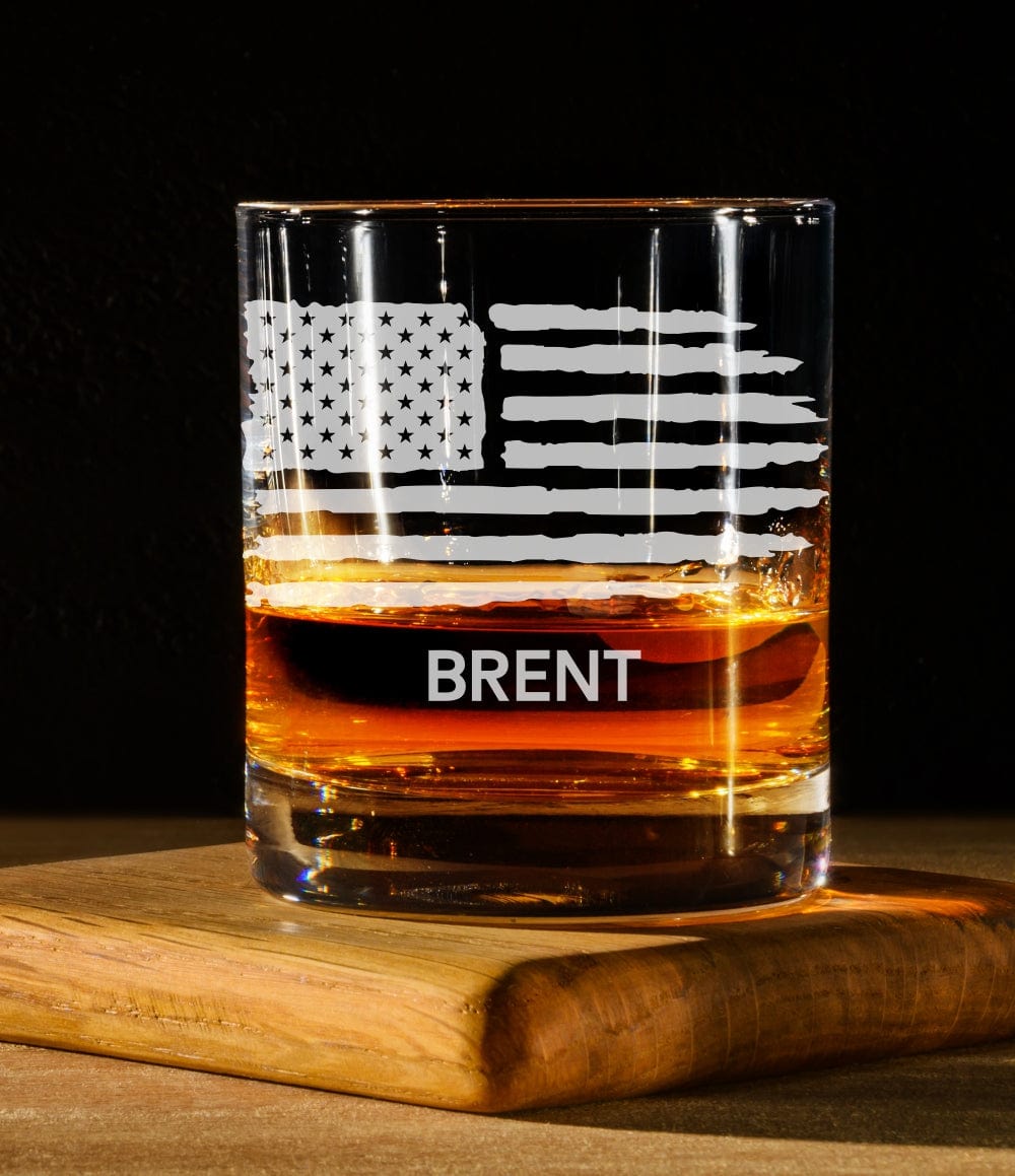 Run Wild Engraving Whiskey one name Flag Whiskey Glass Personalized