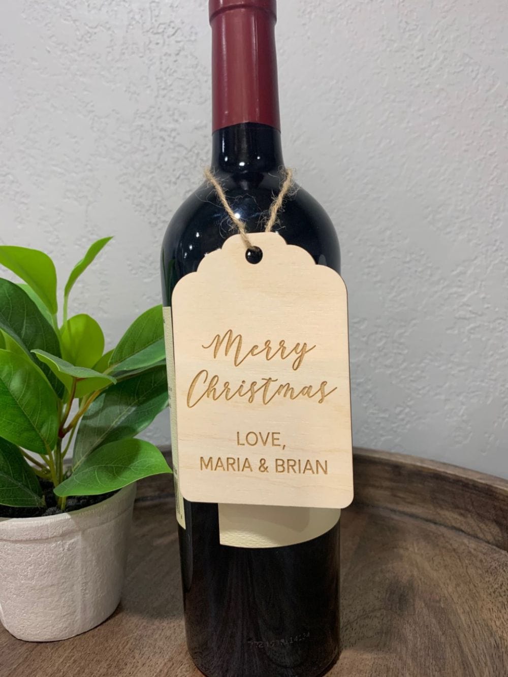 Wood gift tag gift tag 2 names Personalized Christmas Wood Wine Bottle Gift Tag