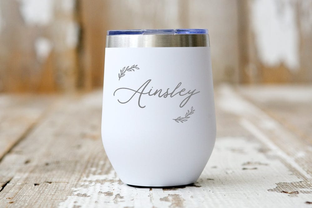 12oz tumbler wine tumbler name 12oz Wine Tumbler Personalized name and leaf