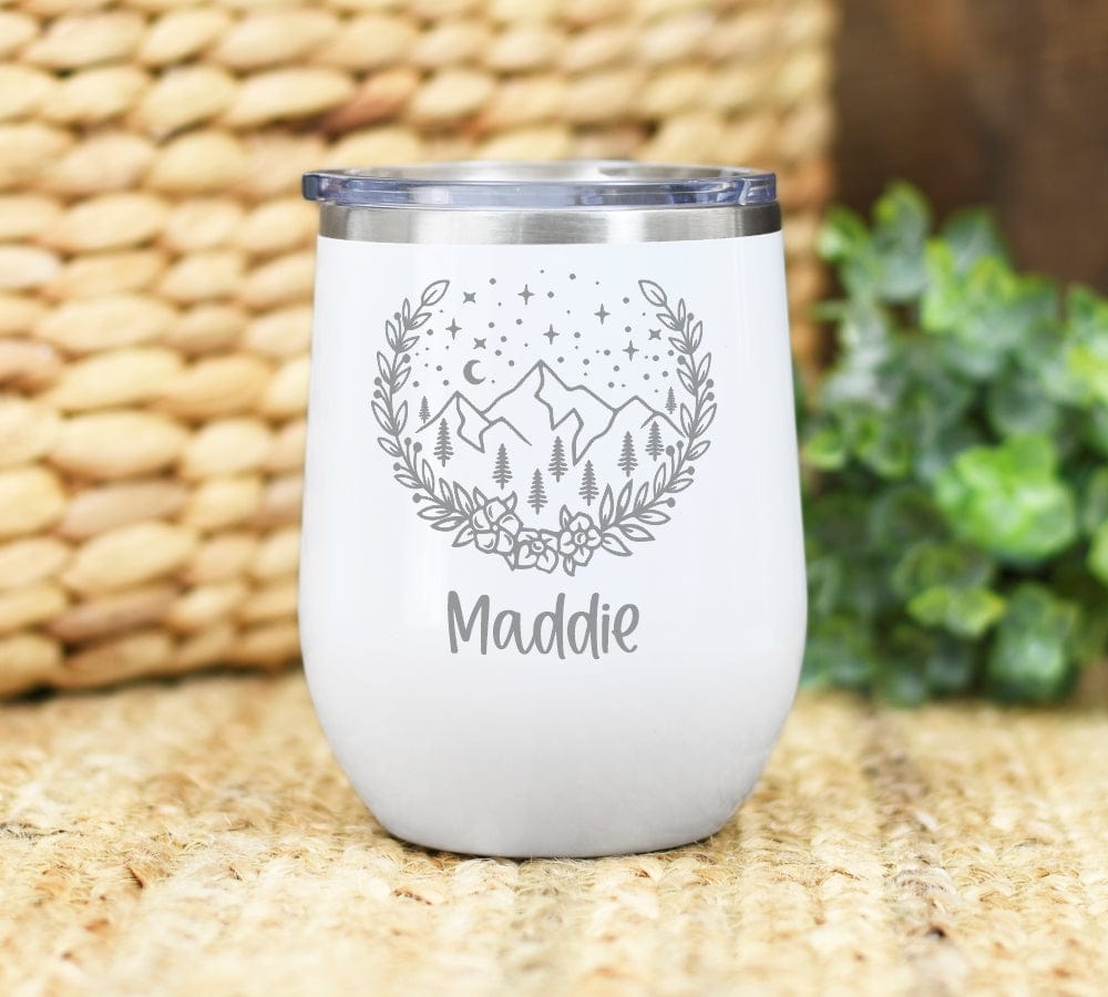 12oz tumbler wine tumbler name 12oz. Wine Tumbler With Mountain Design And Name