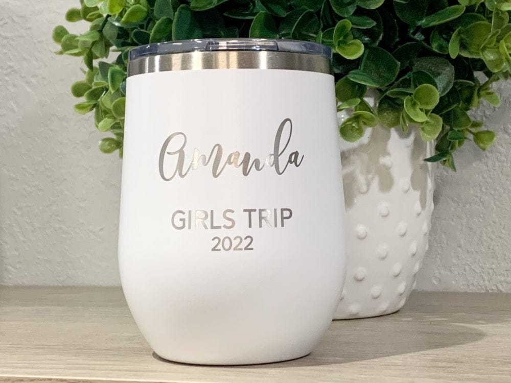 12oz tumbler wine tumbler name and date Girls Trip Wine Tumbler Personalized