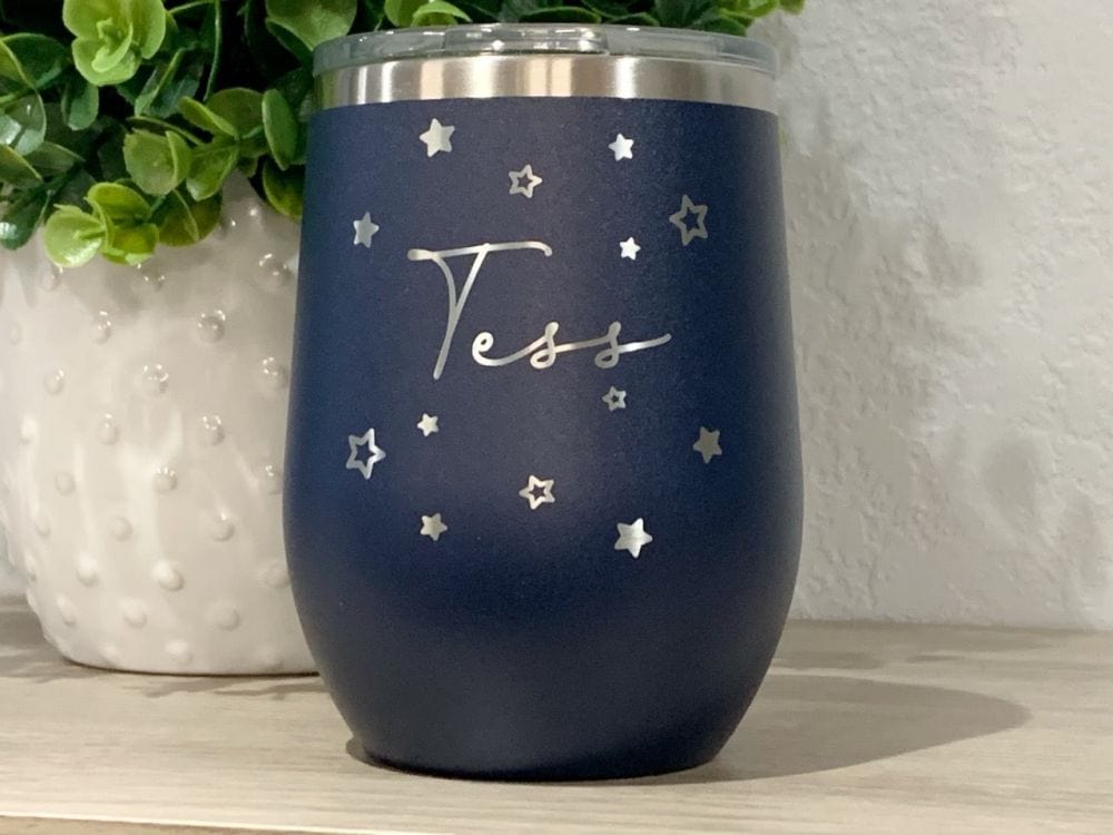 12oz tumbler wine tumbler name Engraved 12 oz Stemless Wine Tumbler with Stars Personalized With Name