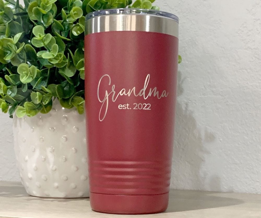 Grandma 20 Oz Travel Mug Engraved With Year