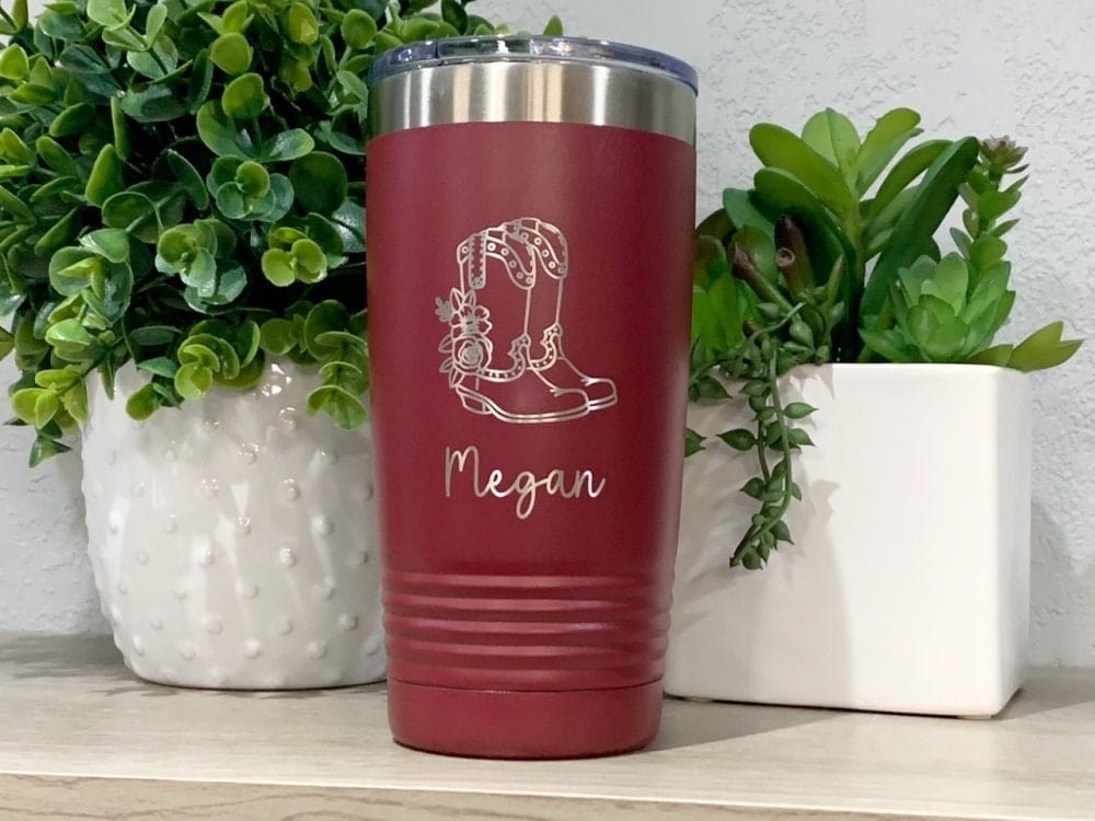 20JDS 20 oz name Personalized Floral Cowboy Boots Tumbler