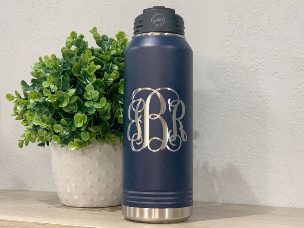 engraving 32 oz monogram Monogram Water Bottle With Straw - 32 Oz Personalized Bottle