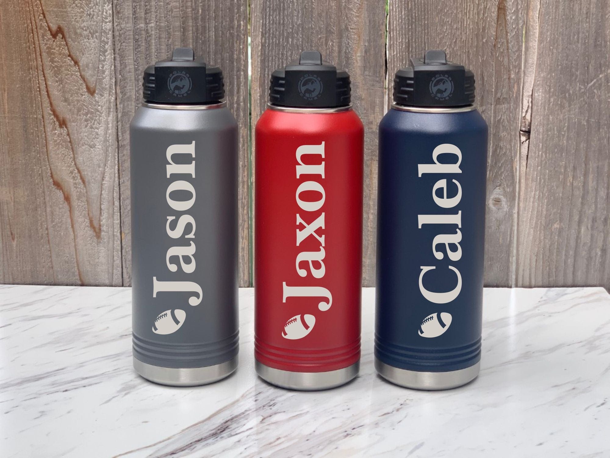 Football Water Bottle Engraved With Name - Large Personalized Sports Bottle