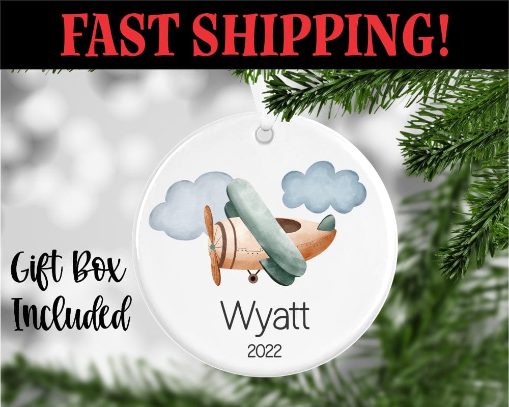 uv printed porcelain Airplane Aviation Ornament Personalized With Name And Year