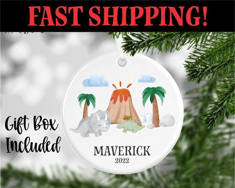 uv printed porcelain Dinosaur Ornament Personalized With Name And Year