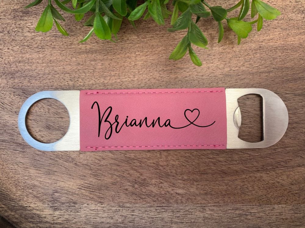 engraved leatherette bottle opener personalized with name