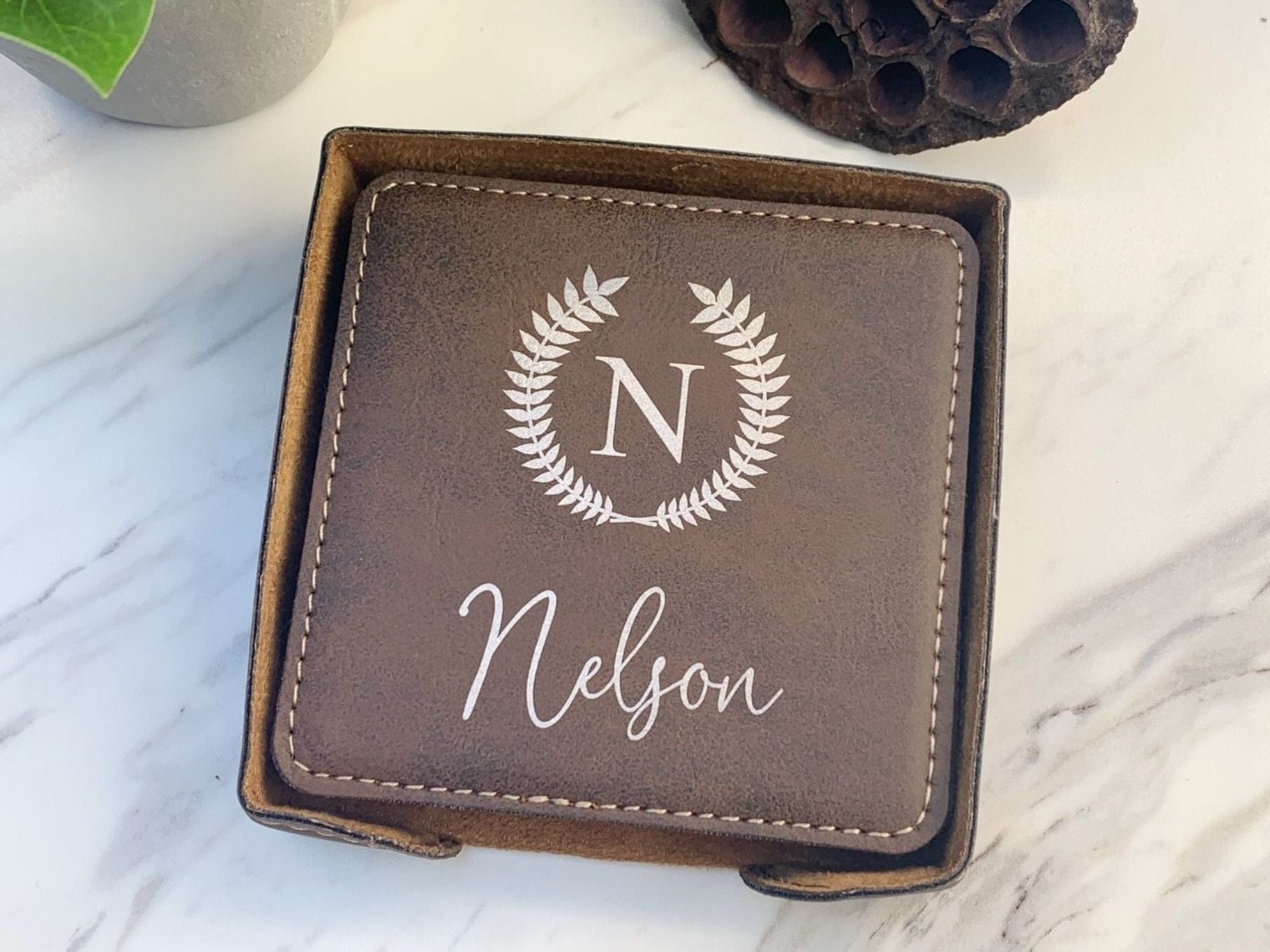 Faux Leather Coaster Set - 3rd Anniversary Coasters