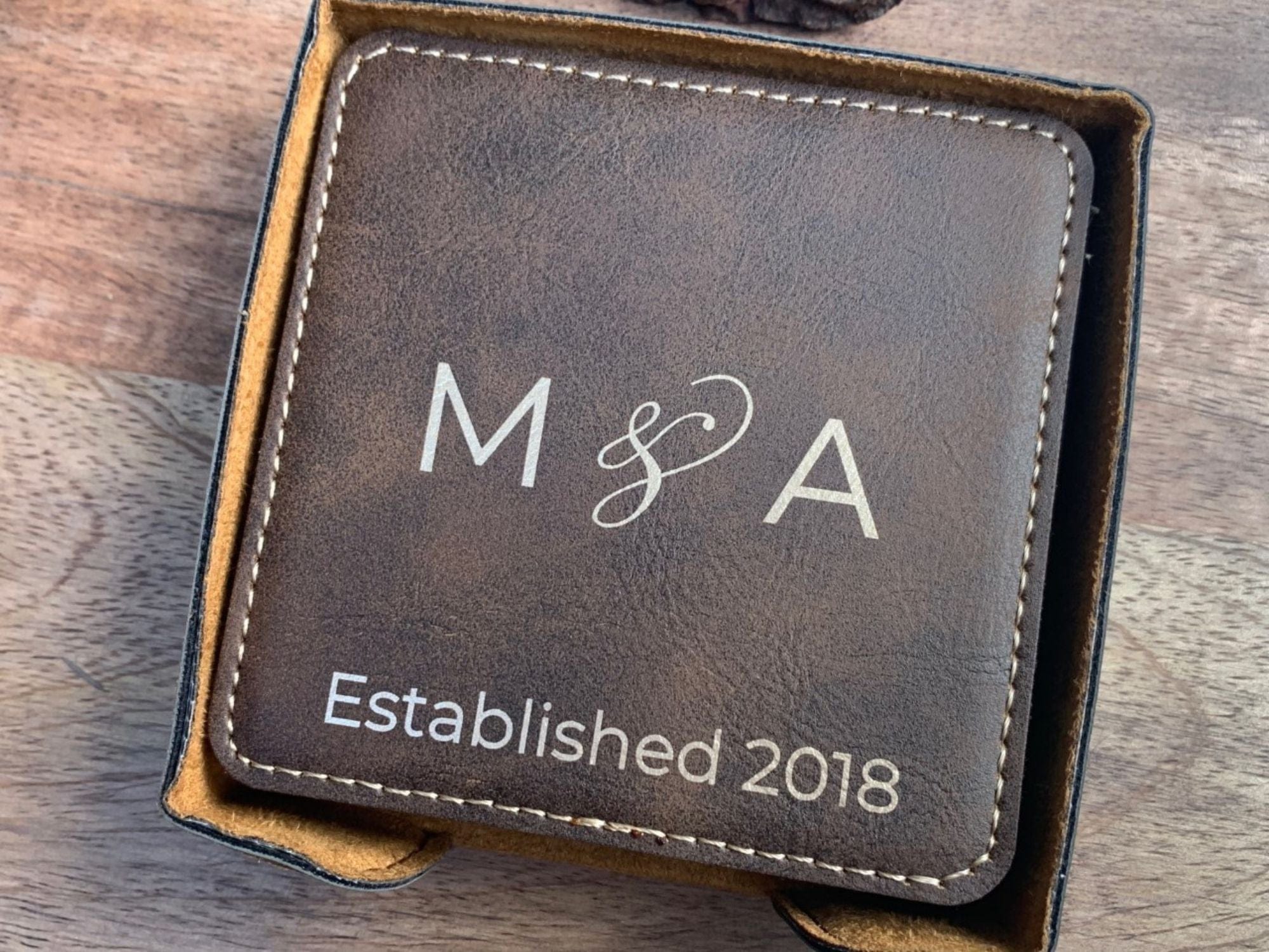 Set Of 6 Personalized Leatherette Coasters With Holder