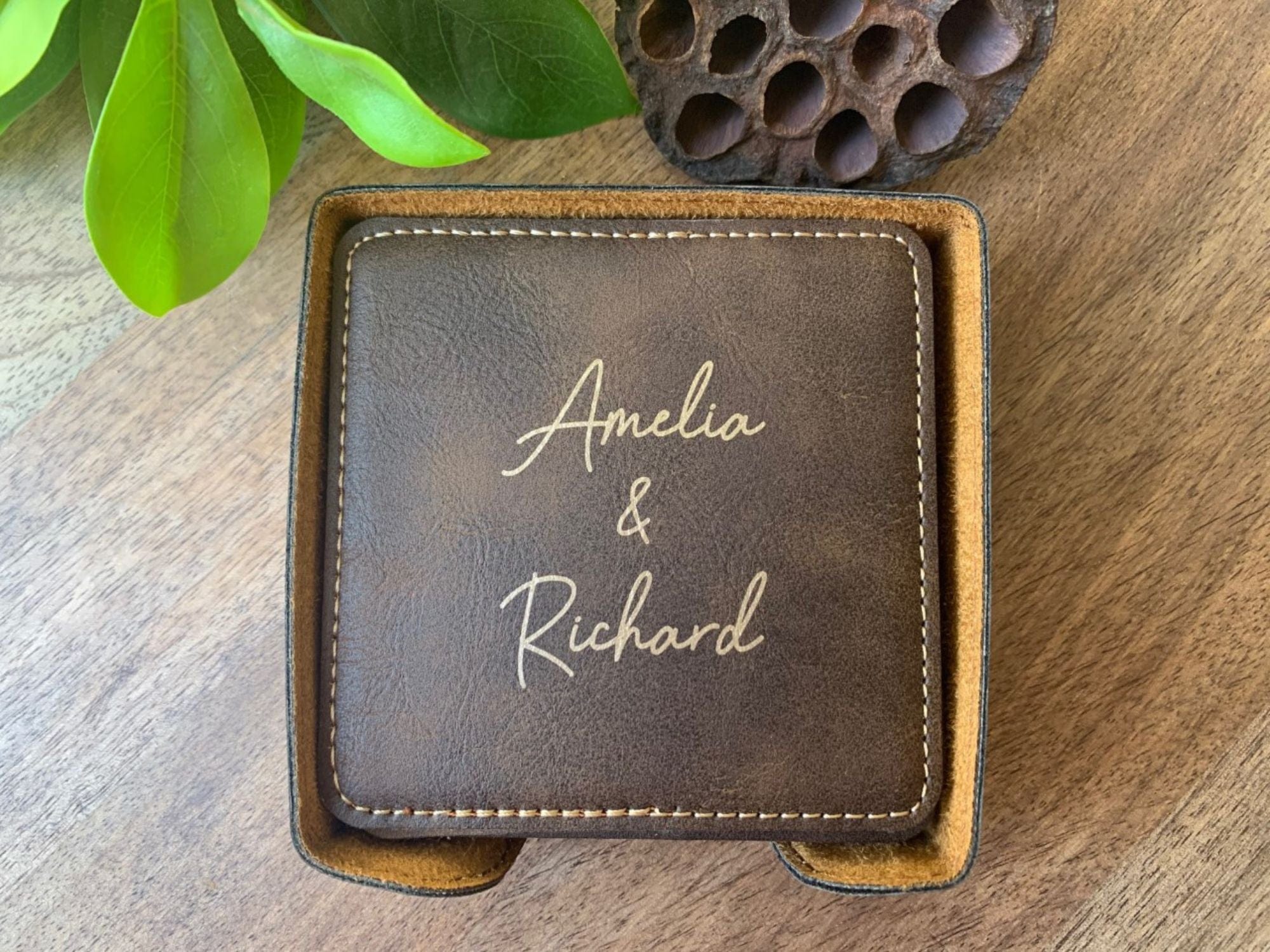 Laser Engraved Drink Coaster Set For Couple