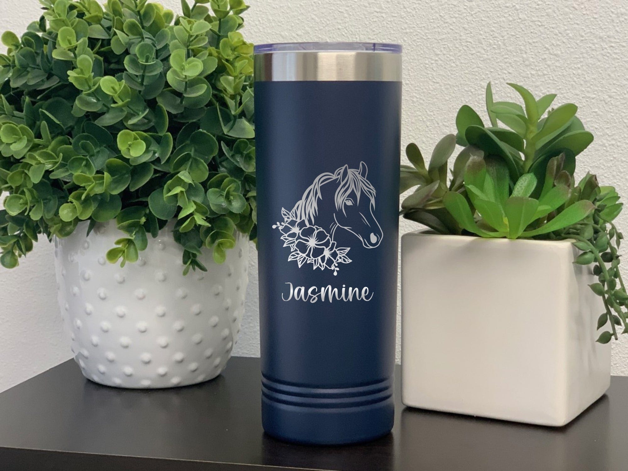 Run Wild Engraving 22oz skinny name Equestrian Horse Tumbler