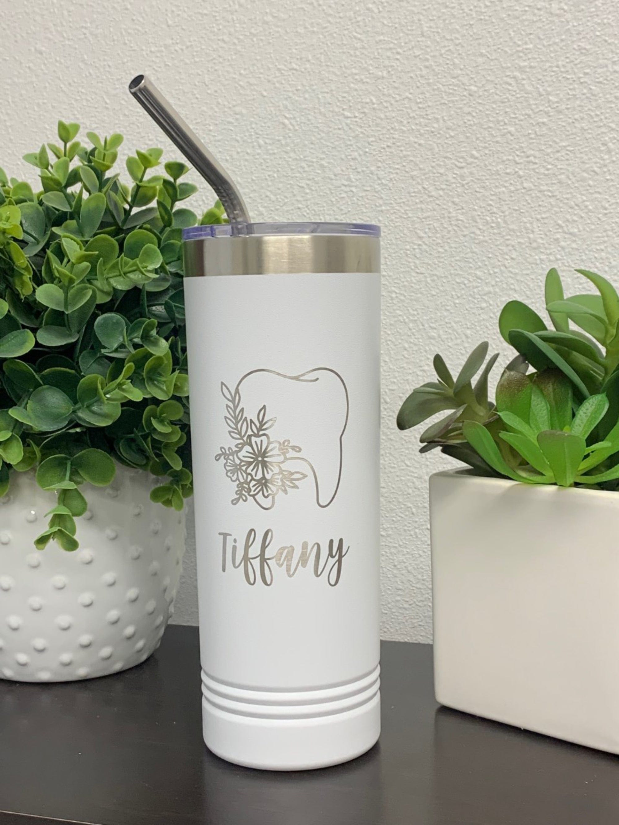 Run Wild Engraving 22oz skinny name Yes Dental 22oz Skinny Tumbler - Hygienist Gift