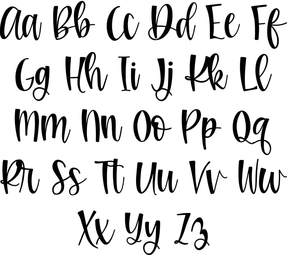 Font letters used for name on wine tumbler. Shows uppercase and lowercase letters