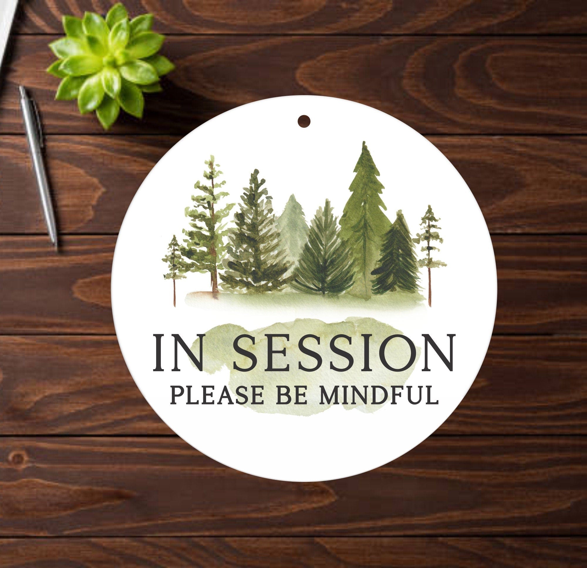 Aluminum Office Sign In Session Sign Office Sign With Watercolor Trees