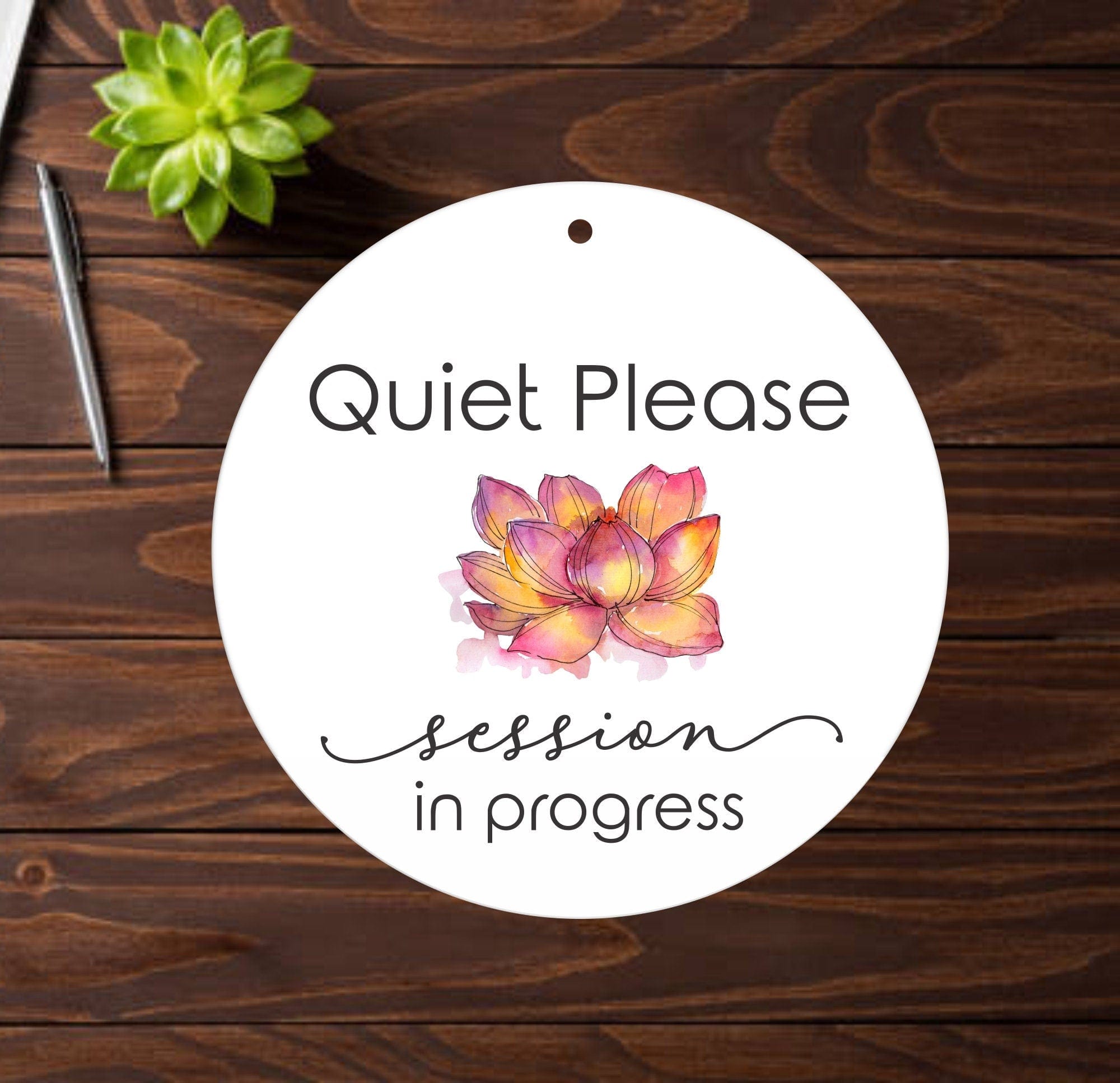 Aluminum Office Sign Session In Progress Quiet Please | Sign With Lotus | Yoga Studio