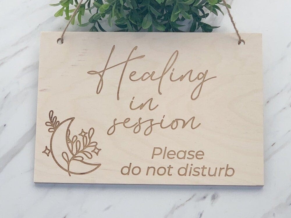 Engraved Office Sign Healing In Session Sign With Floral Moon