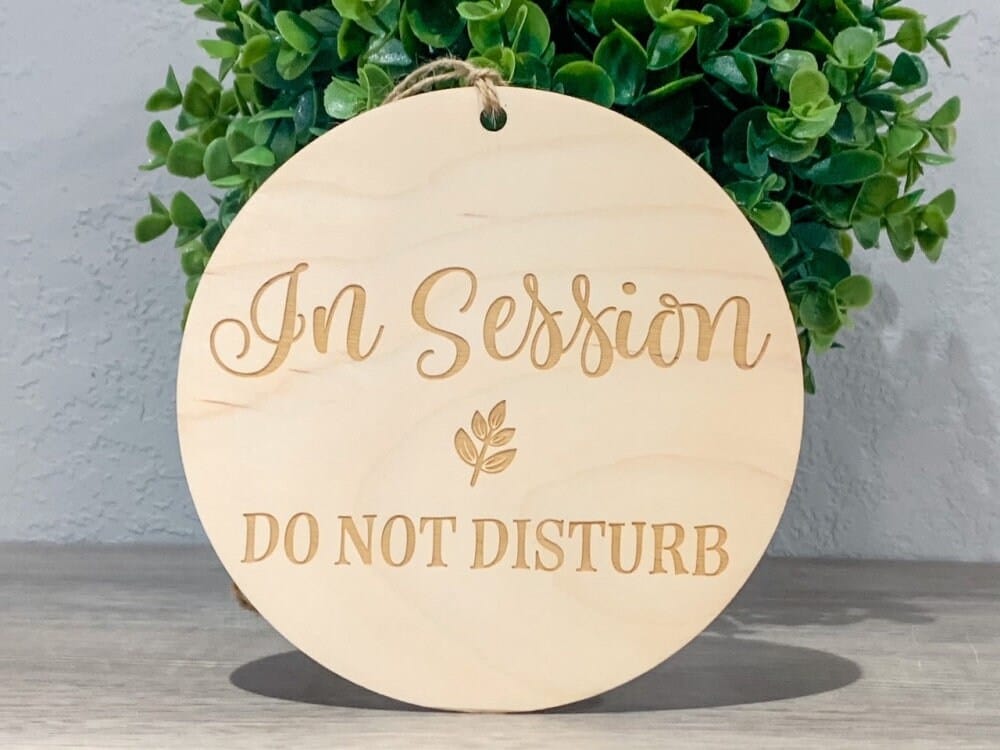 Engraved Office Sign Wood Engraved Round Double Sided | In Session