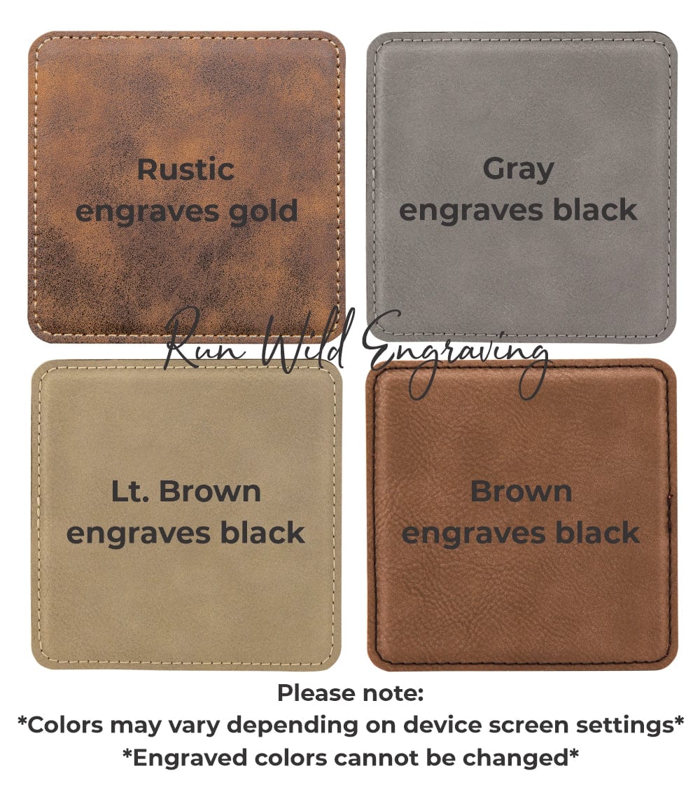 leatherette coasters leatherette coaster Family name Engraved Coaster Set With Leaf Design Personalized With Name