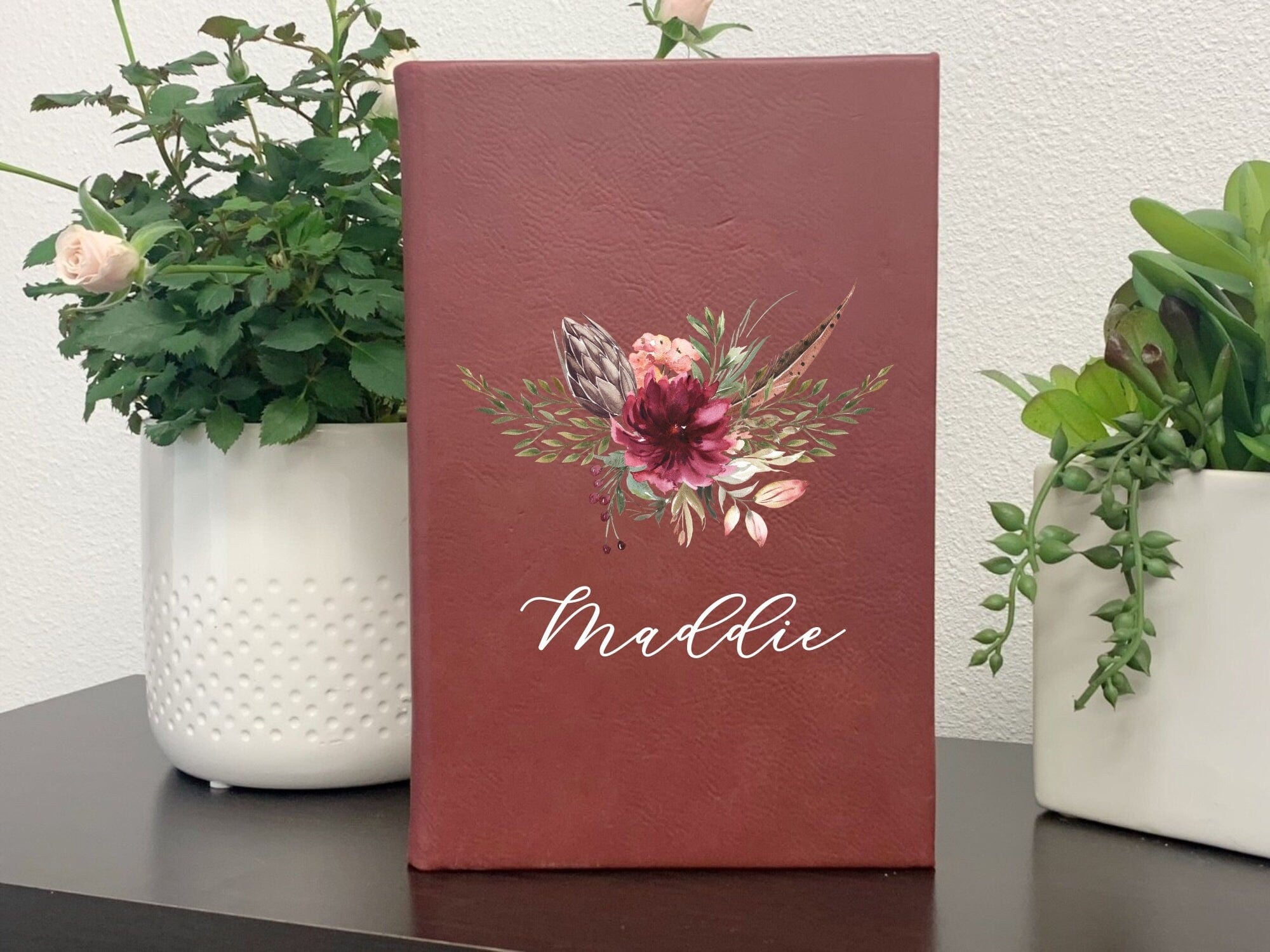 Leatherette journal Leatherette Journal Name Personalized Leatherette Journal With Flower Design