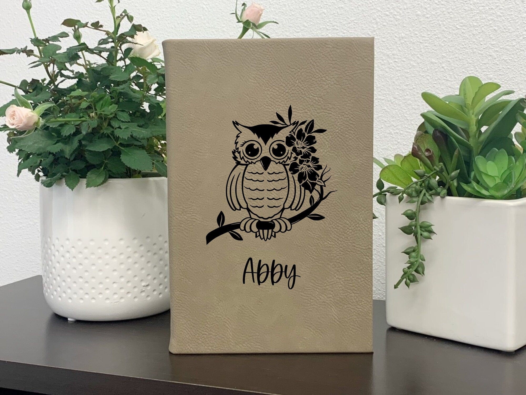 Leatherette journal Leatherette Journal Name Personalized Owl Journal With Name | Engraved Leatherette