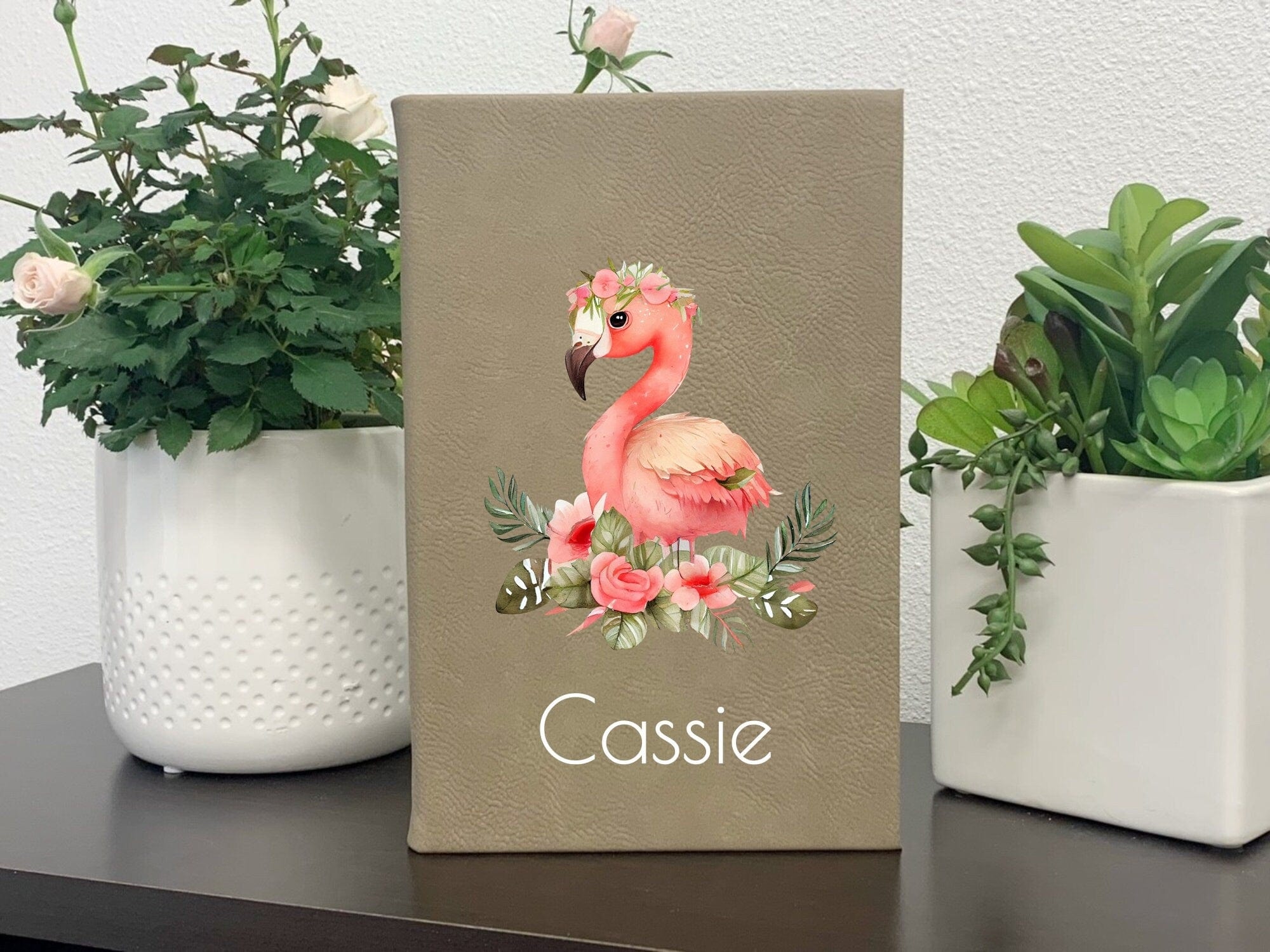 Leatherette journal Printed Journal Name With Name Color Flamingo Journal | Tropical Notebook