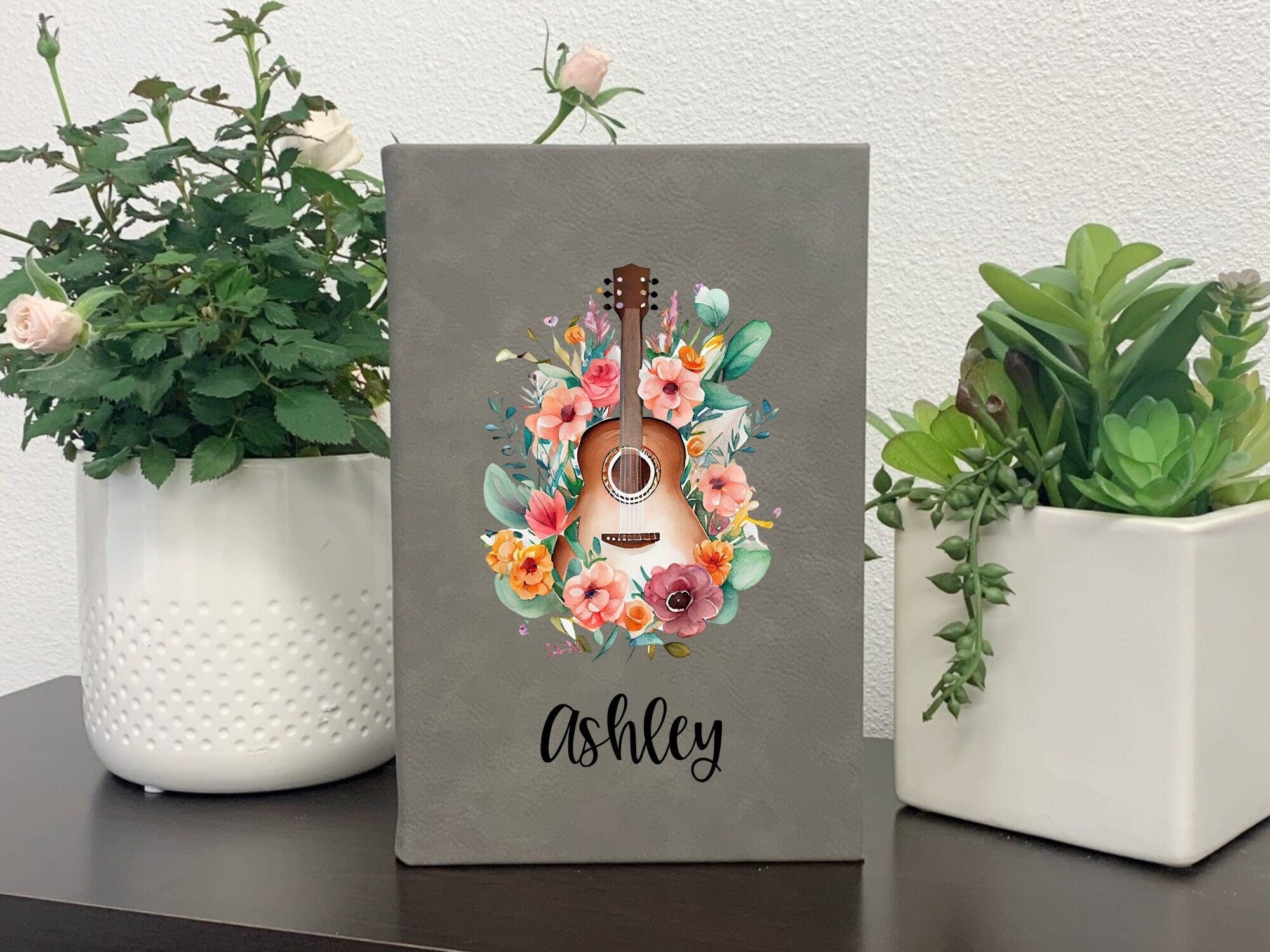 Leatherette journal Printed Journal Name With Name Color Floral Guitar Journal With Name