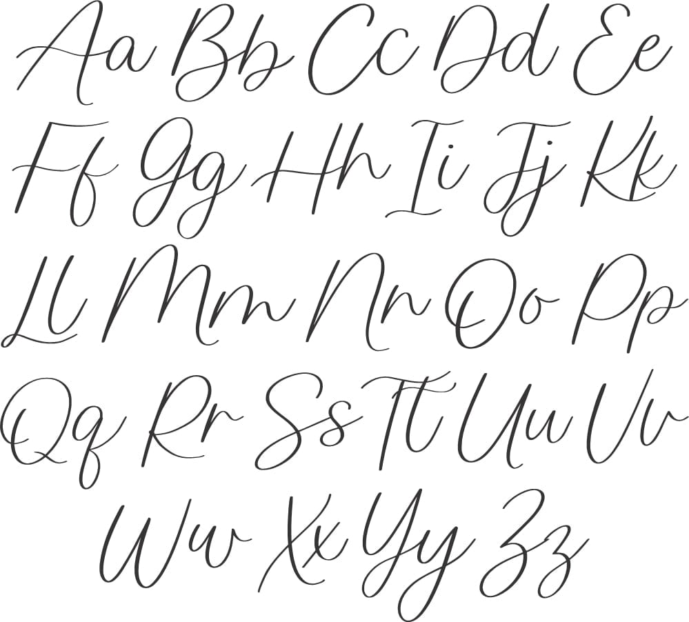 font letters used for baby first name. shows uppercase and lowercase letters
