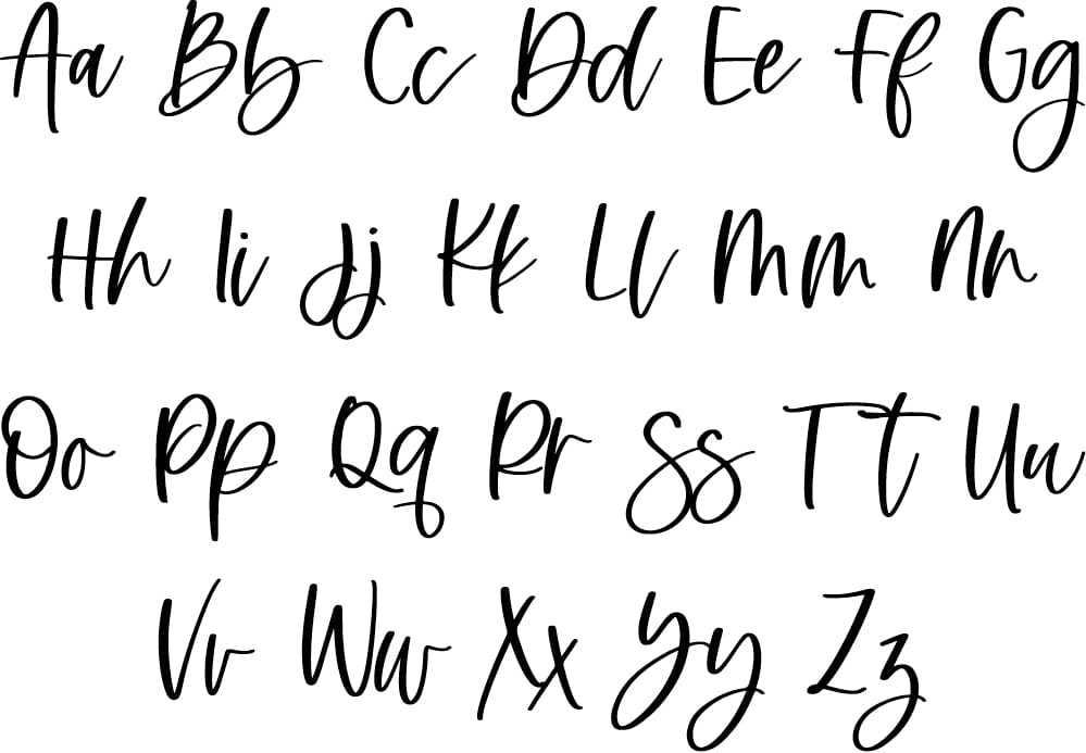 font letters used for first name. shows uppercase and lowercase letters