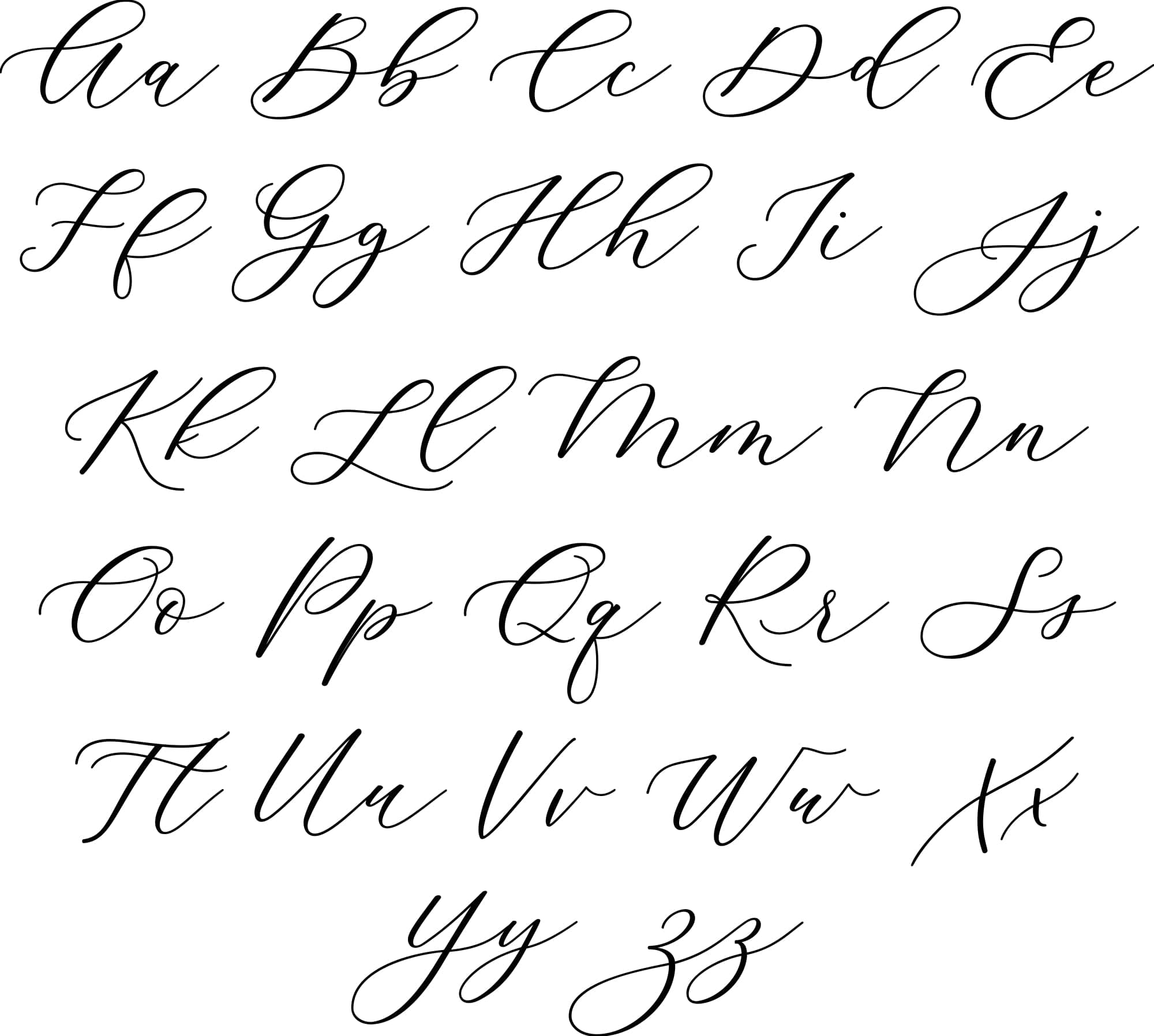 font letters used for name. shows uppercase and lowercase letters