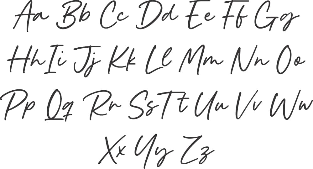 font letters used for first name. shows uppercase and lowercase letters