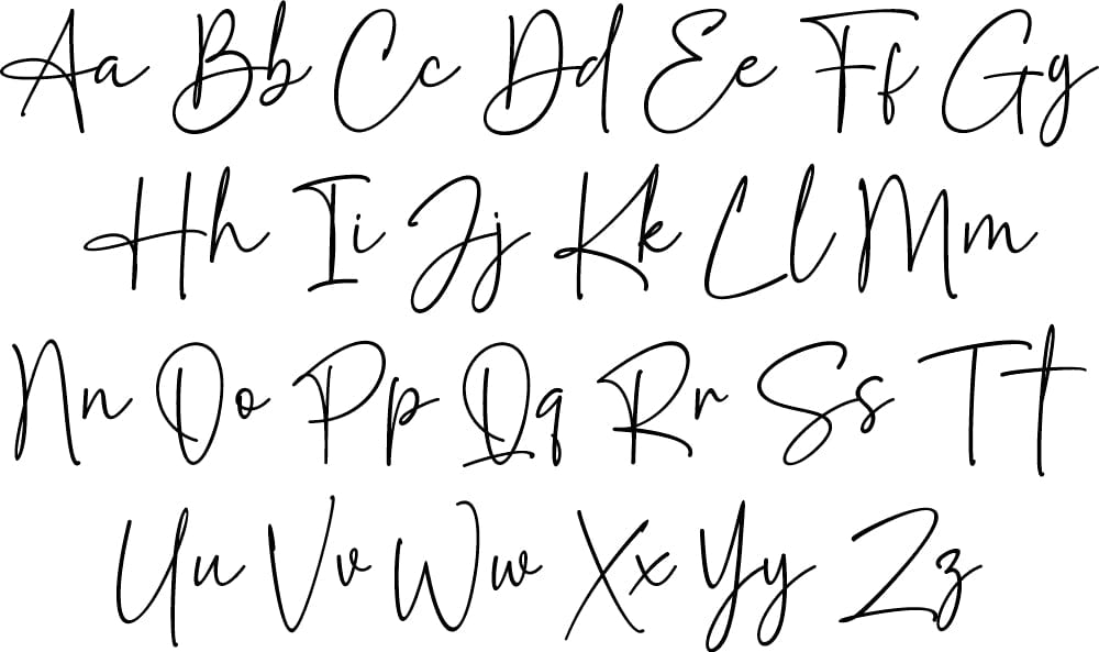 font letters used for first name. shows uppercase and lowercase letters