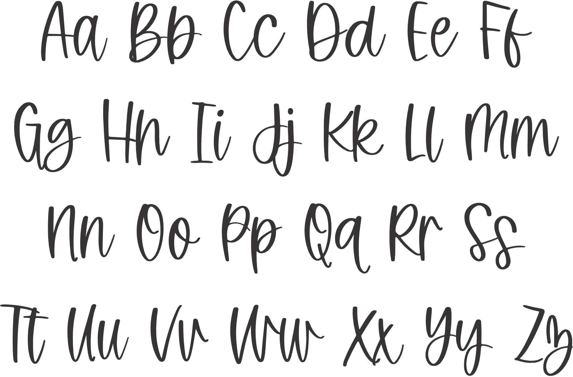 font letters used for baby first name. shows uppercase and lowercase letters