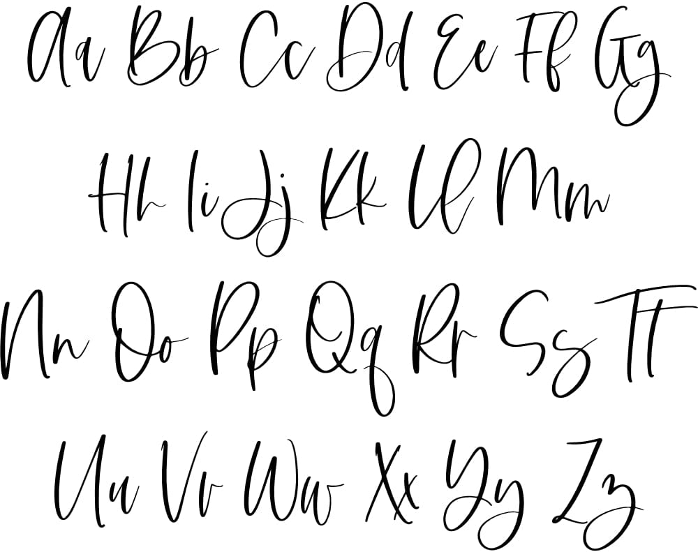 font letters used for first name. shows uppercase and lowercase letters