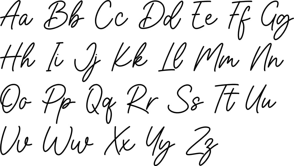 font letters used for name. shows uppercase and lowercase letters