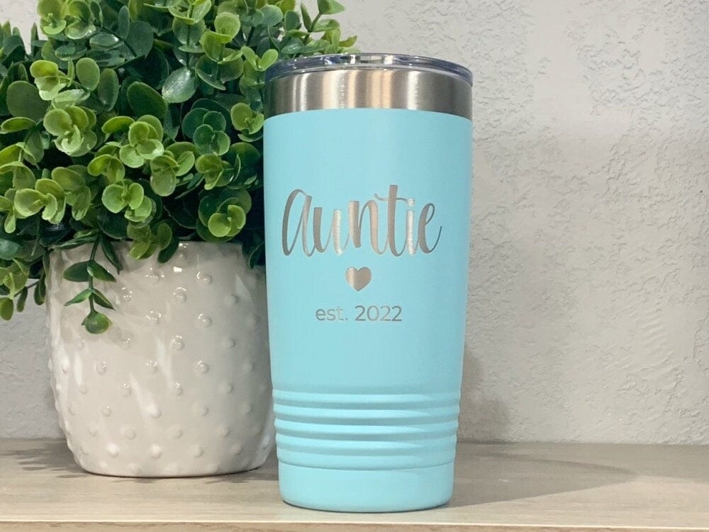 Run Wild Engraving 20 oz graduation year Auntie Tumbler With Heart and Est. Year