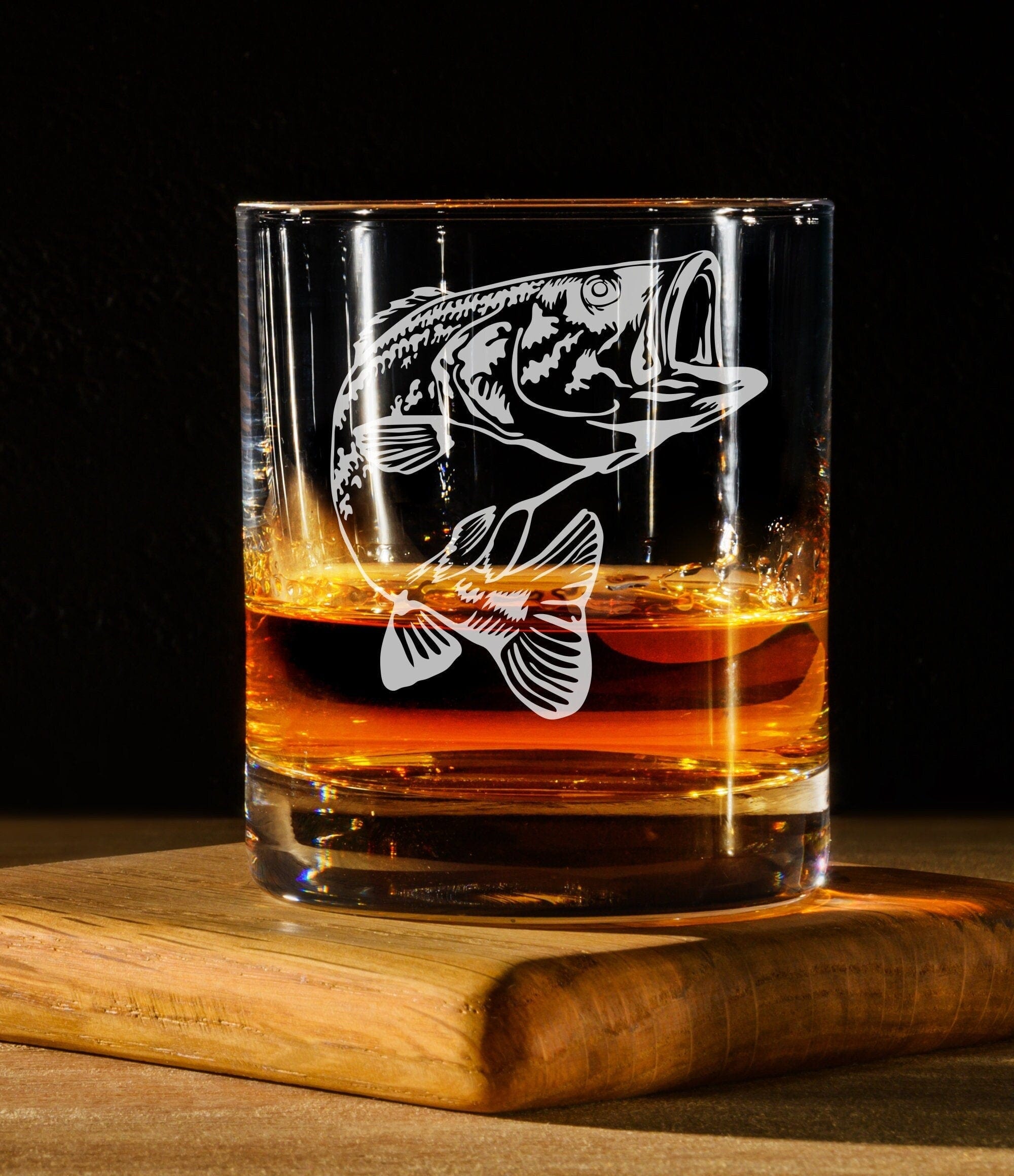 Run Wild Engraving Fish Whiskey Glass - Fisherman Gift