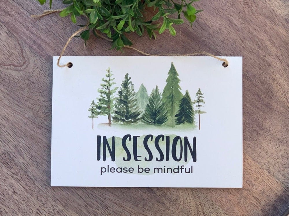Run Wild Engraving In Session Printed Wood Door Sign With Watercolor Trees