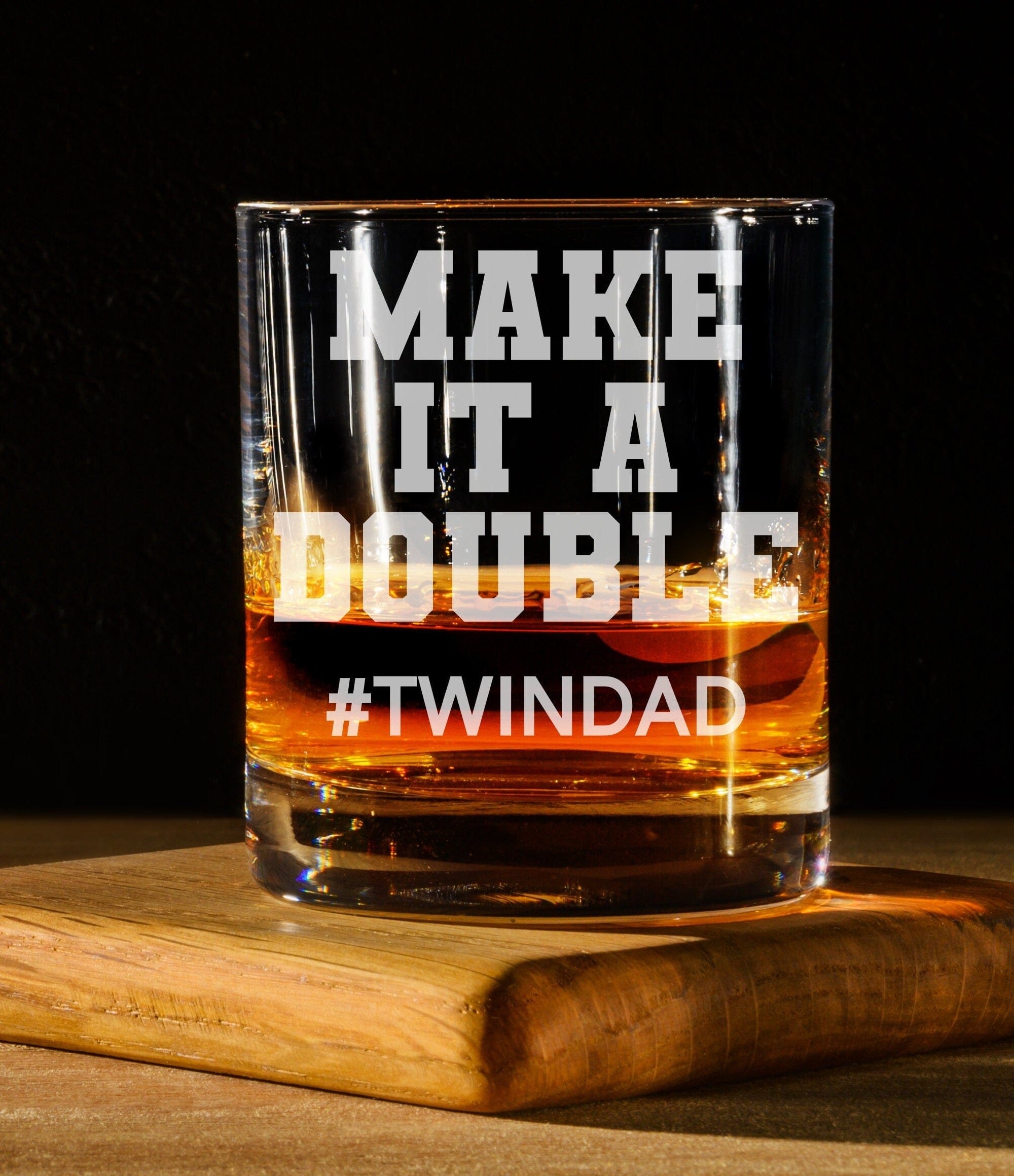 Run Wild Engraving Make It A Double Whiskey Glass | Twin Dad Gift
